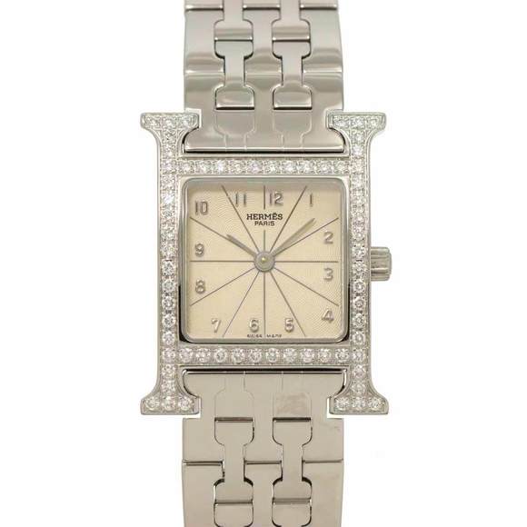 Hermès H Watch HH1 230 Diamond Bezel Women's Silver Quartz - Picture 1 of 7